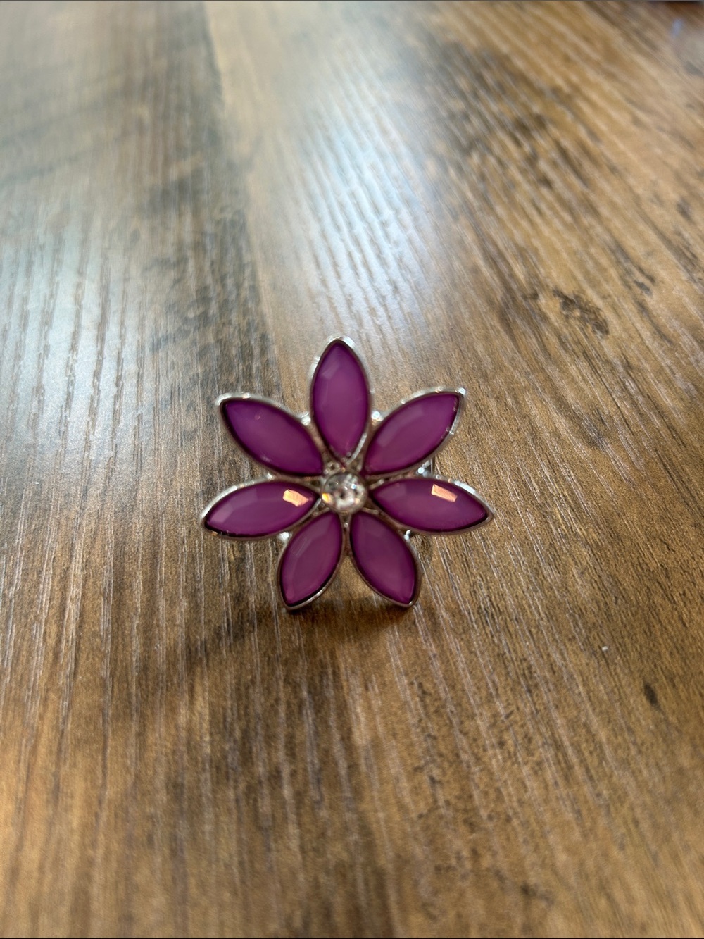 Purple Flower Stretch Ring with Crystal Center